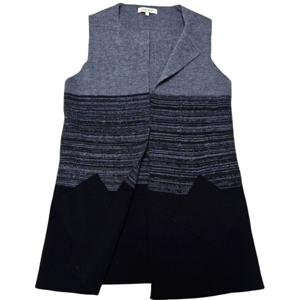 Cocogio Italy gray black wool blend long sleeveless cardigan vest size S